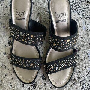 Impo Black double strap beaded wedge sandal Size 6